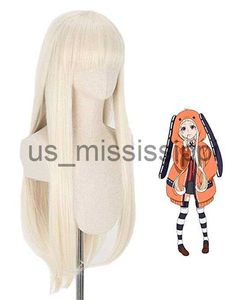 Cosplay peruki cosplay peruki anime cosplay kakegurui runa yomozuki syntetyczne peruki długie proste perukę odporne na ciepło naturalne złoto z bang peruce x0901 Z240606