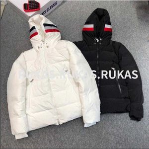 Schlichter Mantel für Herren, kreuzfarbenes Design, Hut, Kapuze, Daunenjacke, Deluxe, wasserdicht, weich, warm, Doppelreißverschluss, warm, modischer Parka, schwarz-weiße Jacke, Windjacke