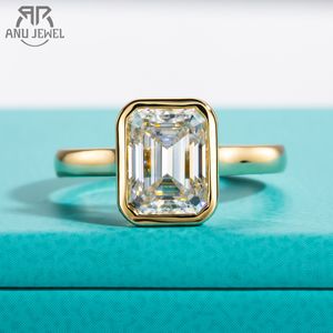 Wedding Rings AnuJewel 3ct Emerald Cut D Color Engagement Ring Yellow 925 Sterling Silver For Women Jewelry Wholesale 230831