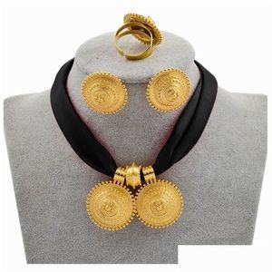 Smyckesinställningar Anniyo Diy Rope Chain Etiopian Set Gold Color Eritrea Ethnic Style Habesha Pendant örhängen Ring 217106 201 Drop Del DHX69