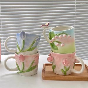 Wine Glasses Tulip Mug Cup Porcelain Coffee Tea Rose Shape Design For Office And Home Dishwasher Microwave Safe