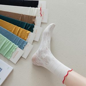 Women Socks Japanese Fashion Long Mesh For Solid Color JK Harajuku Female Soft Sexy Hollow Out Lace Girl Cute