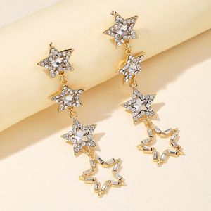 Brincos pendurados na moda strass estrela para mulheres cristal ouro cor longa gota joias da moda