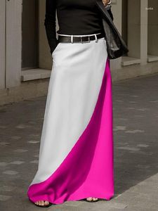 Saias femininas cor combinando saia 2023 senhoras cetim bolso retalhos moda maxi faldas mujer roupas femininas social elegante