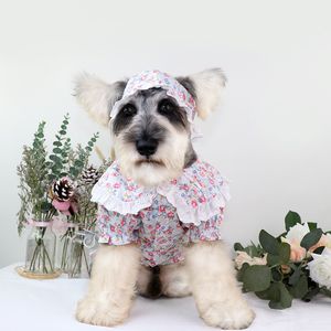 Cão de estimação vestido de renda schnauzer teddy poodle filhote de cachorro verão flor lapela saia roupas de cachorro bonito