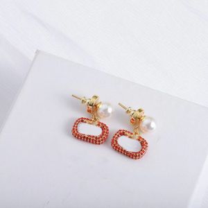 Placcato argento 925 di lusso designer di marca lettere stud geometriche donne famose rotondo cristallo strass orecchino matrimonio perty gioielli circolare diamante rubino 552