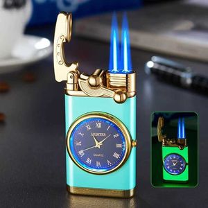 Creative Metal Rocker Arm Real Watch Butane No Gas Lighter Windproof Direct Flame Cigar Smoking Accessories Gadgets For Men XFM1