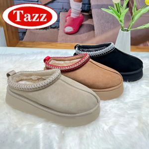 2024 Australia Tasman Slippers Tazz Suede Shearling 플랫폼 슬리퍼 여성 신발 클래식 미니 버튼 부츠 부츠 부츠 스노우 부츠 밤나무 검은 게리 남자 신발