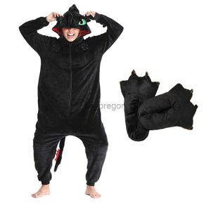 Roupas para casa Pjsmen Pijamas Desdentados com Sapatos Animal Dragão Trem Flanela Traje Inverno Pelúcia Onesie PJS Cosplay Família Mulher Adulto L23113