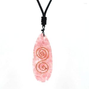 Pendant Necklaces FYJS Unique Copper Spiral Rose Pink Quartz And Resin Rope Chain Necklace Tourmaline Stone Orgonite Jewelry