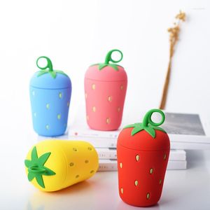 Vattenflaskor 300 ml Cartoon Strawberry Glass Bottle Silicone Drinking Portable Sport Drinkware Heat-Resisting Cup For Kid Student