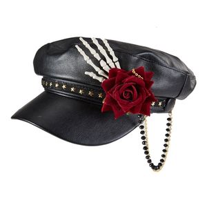 Boll Caps Steampunk Sboy Cap Punk Ed Leather for Women Men Vintage Hat Halloween Gothic Carnival Nightclub 230831