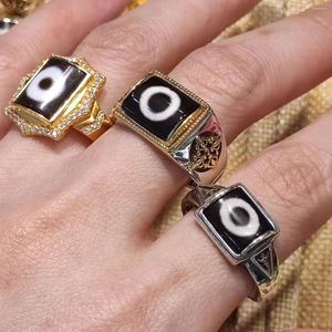 Cluster Rings 1pcs/Mot Natural Agate Agate Dzi Ring S925 Серебряное серебро Установка Персонализированный размер дизайна Регулируемые мужские и женские