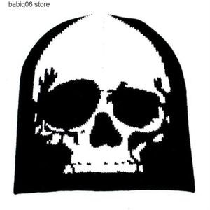 Beanie/Skull Caps 2023 Gothic Retro Dark Skull Pattern Sticked Hat Autumn and Winter Warm Cold Hat For Men Shabby Hip Hop Y2K Hat T230731