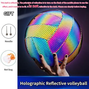 Bolls holografiska reflekterande volleyboll Wearresistent Luminous Night Light Glowing Ball With Needle and Net Bag 230831