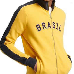 Hoodies das mulheres Y2K Estética Brasil Amarelo Oversized Moletom 2023 Homens Mulheres Carta Bordado Zipper Hoodie Vintage Casaco Gótico Casaco