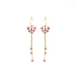 Dangle Earrings Cute Arrival Pink/Purple Color Crystal Tassel Earring For Women Handmade Appoinment Date Gift Jewelry Accessory