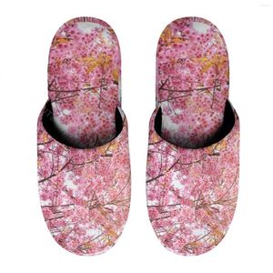 Slippers Cherry Blossom Sakur (3) Warm Cotton For Men Women Thick Soft Soled Non-Slip Fluffy Shoes Indoor House Leath