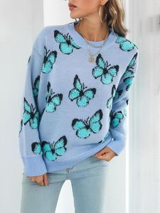 Women's Sweaters Winter Autumn Y2K Butterfly Long Sleeve Crew Neck Drop Shoulder Loose Fit Knit Pullover Jumper Tops Pullovers