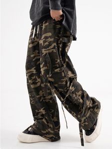 Men's Pants HOUZHOU Oversize Camo Cargo Pants Men Pockets Camouflage Wide Leg Trousers Male Clothing Vintage Streetwear Hip Hop Ribbons 230831