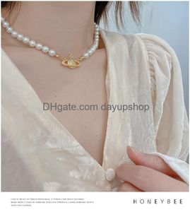 Beaded Halsband Faux Pearl Necklace Pendant Si er Planet Choker Rhinestone for Women Drop Delivery Am8o7