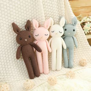 Super Cute Knitted Bunny Doll Stuffed Ins Plushie Rabbit Toy Baby Comfort Doll Crochet Animal Wedding Doll Pink Green Brown White