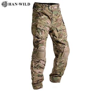 Calças masculinas multicam calças camuflagem do exército calças táticas militares caça pano caminhadas calças paintball combate carga pant joelheiras 230831