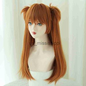 Cosplay Perücken 7JHH WIGS Anime Cosplay Perücken Lange Gerade Orange Perücke mit Pony Kostüm Synthetische Perücke mit Clip auf Doppel-Pferdeschwänzen Party Haar x0901 LF2309081