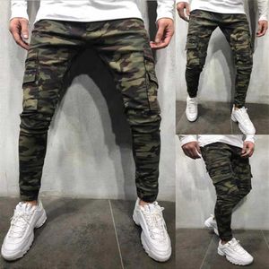 Militär kamouflagestil jeans män mager hip hop solid-färgade blyertspenna jeans manlig smal jogger multi-pocket lastbyxor x0621299d