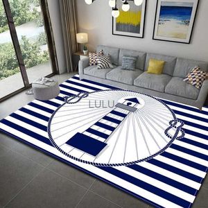 Dark Blue Stripe Ocean Lighthouse Area Rug Anchor Boat Decor Mattan Golvmatta Mjuk matta för vardagsrum Badrum Kök HKD230901