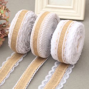 25mm Natural Jute Burlap Hessian Lace Ribbon with White Lace Trim Edge Rustic Vintage Wedding Centerpieces Decor