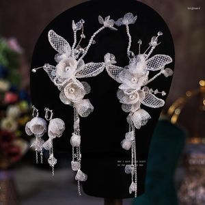 Hårklipp kristallmask sidoklipp set korea sött vitt garn kvinnor stil brud bröllopstillbehör