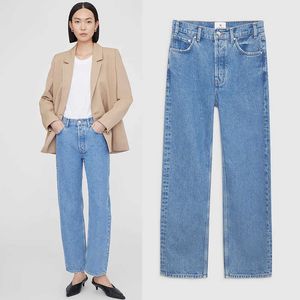 24Ss Bings Designer Jeans AB Vita media Colore Lavaggio Acqua Stir Fried Fiocco di neve Dritto Barilotto Pantaloni denim da donna