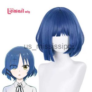 코스프레 가발 레마 가발 합성 머리 애니메이션 보키 록! Ryo Cosplay Wig 30cm 짧은 진한 블루 회색 가발 패션 내열 가발 X0901