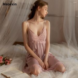 Women's Sleepwear Nightgowns Sleeveless V-Neck Lace Pajama Dress French Sexy Set Night Gown For Women Silk