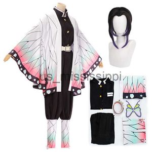 Parrucche Cosplay Anime Demon Slayer Kimetsu No Yaiba Costume Cosplay Kimono Kochou Shinobu Vestito Uniformi Costumi Parrucca Bambino Adulto Regalo del partito x0901