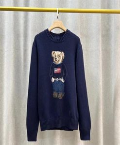 Мужские свитера в стиле Rl, хлопковый свитер с круглым вырезом и вышивкой медведя, повседневный свитер с длинными рукавами на осень и зиму