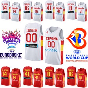 Drukuj Hiszpania koszulka koszykówki 2023 Puchar Świata 14 Willy Geuer 41 Juancho Hernangomez 24 Juan Nunez 12 Santiago Aldama 23 Sergio Llull 10 Victor Claver Nation