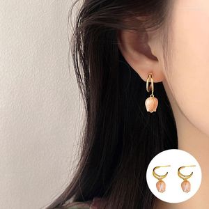 Stud Earrings 925 Sterling Silver Flower For Women Girl Geometric Fashion Plant Tulip Design Jewelry Birthday Gift Drop