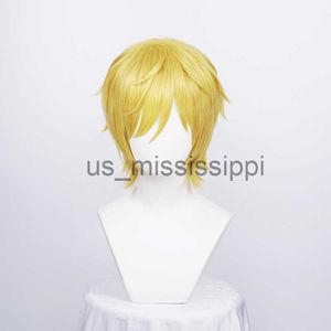 Cosplay Peruki anime One Piece Cosplay Peruki Sanji Perging Krótka prosta złoty ciepło odporny na syntetyczne fryzury czapkę x0901