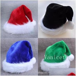 Imprezy kapelusze Xmas czerwony zielony zielony czarny adt dzieci Plush Christmas Hat Santa Claus Cap Clain-Dekoracje T9i002122 Drop dostawa DH7XP