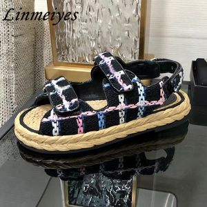 Mulheres casual frente traseira cinta plataforma plana mulher moda sola grossa sandálias roma feminino 230831 gai gai gai