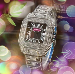 Högkvalitativa män Kvinnoälskare kvartsrörelse titta på SQare Roman Tank Dial Clock Waterproof Full Iced Out Diamonds Ring Case Watches Armband Gifts Montre de Luxe