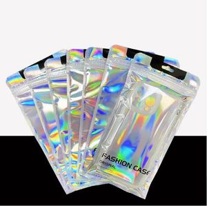 wholesale Laser Mobile Phone Case Packaging Bag Gold Transparent Aluminum Foil Case Plastic Self sealing Bag