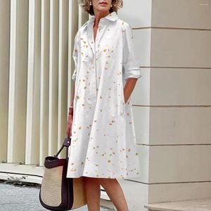 Casual Dresses Women Fleck Shirt Dress 2023 Summer Korean Fashion Lapel Button Long Midi Female Elegant Loose Ladies Beach