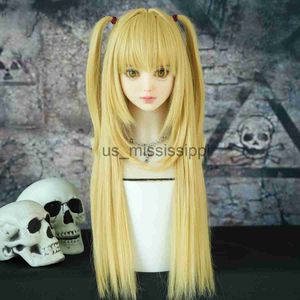 Cosplay Wigs 7JHH WIGS Long Straight Blonde Wig with Bangs Costume Synthetic Wig with Clip on Double Ponytails Girls Party Anime Cosplay Wigs