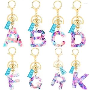 Keychains Purple Resin English Letters Keychain Pendant With Tassel Bag Ornament Accessories Keyring Alphabet Charms Valentines Day Gift