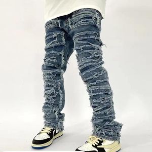 Männer Jeans 2023 Retro Loch Ripped Distressed Männer Gestapelt Waschen Harajuku Stil Hip Hop Lose Denim Hosen Casual Jean Hosen streetwear