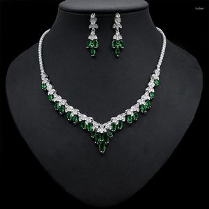 Necklace Earrings Set Leaves CZ Crystal And Women Engagement Party Costume Bridal Wedding Accessories 2023