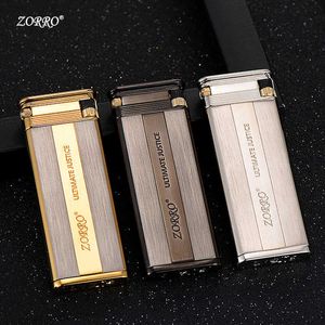 ZORRO Mini Ultra Thin Butane No Gas Lighter Zinc Alloy Vacuum Wire Drawing Sideslip Grinding Wheel Ignition Smoking Accessories NNM1